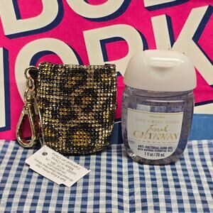 BBW Gold Cheetah Gems SnapBac Pocketbac Holder & Fresh Getaway Refill Keychain